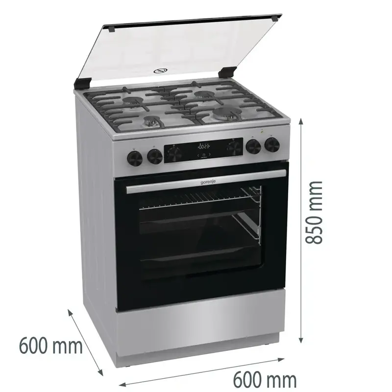 Комбинированная плита Gorenje GKS6C72XF, 60 см, класс A, духовка 71 л., очистка паром AquaClean, серая