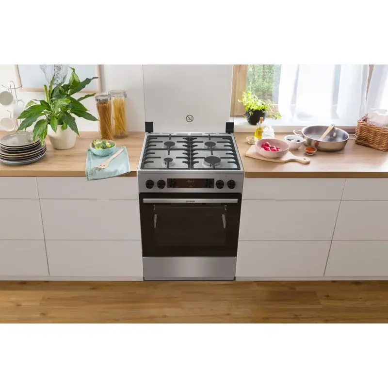 Комбинированная плита Gorenje GKS6C72XF, 60 см, класс A, духовка 71 л., очистка паром AquaClean, серая
