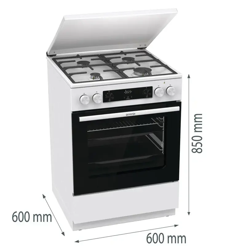 Комбинированная плита Gorenje GKS6C71WF. 60 см, класс A, духовка 71 л., очистка паром AquaClean, белая