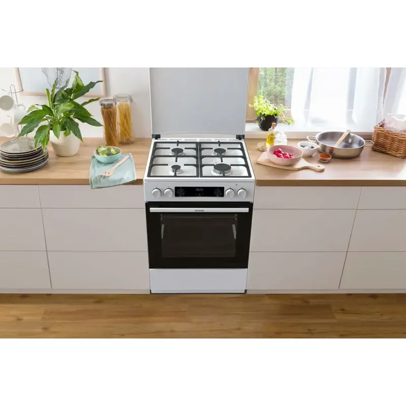 Комбинированная плита Gorenje GKS6C71WF. 60 см, класс A, духовка 71 л., очистка паром AquaClean, белая