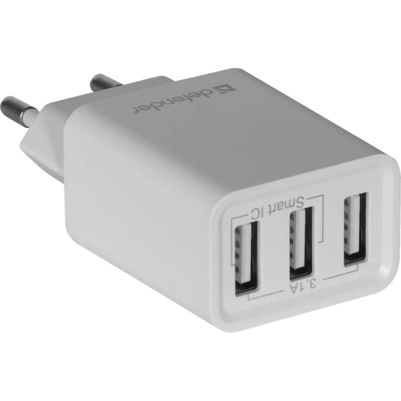 Defender UPA-31 белый, 3xUSB, 5V/3.1А